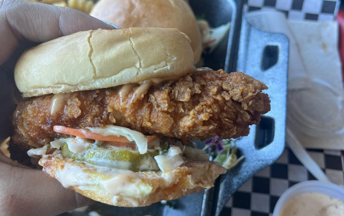 A chicken sandwich from The Flaming Chicken.